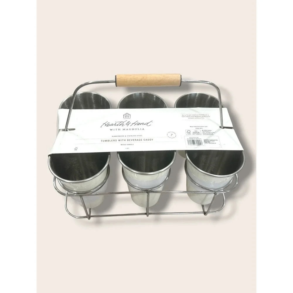 Metal and Rubberwood Tumbler Caddy Sour Cream - Hearth & Hand Magnolia, Target